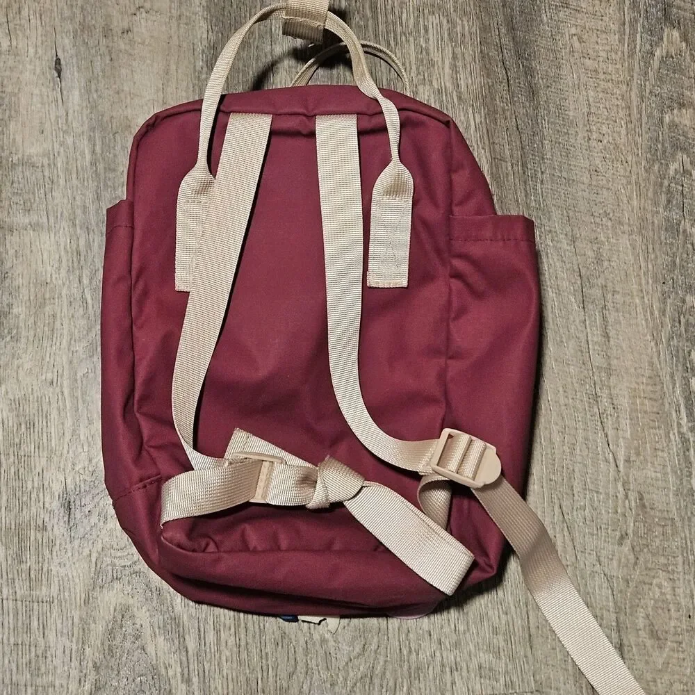 Maroon Mini Backpack Kids Compartments Handles Lilo & Stitch Key Chain